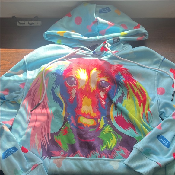 Fresh Hoops Tops - Vibrant Dog Print Women's Oversized Hoodie